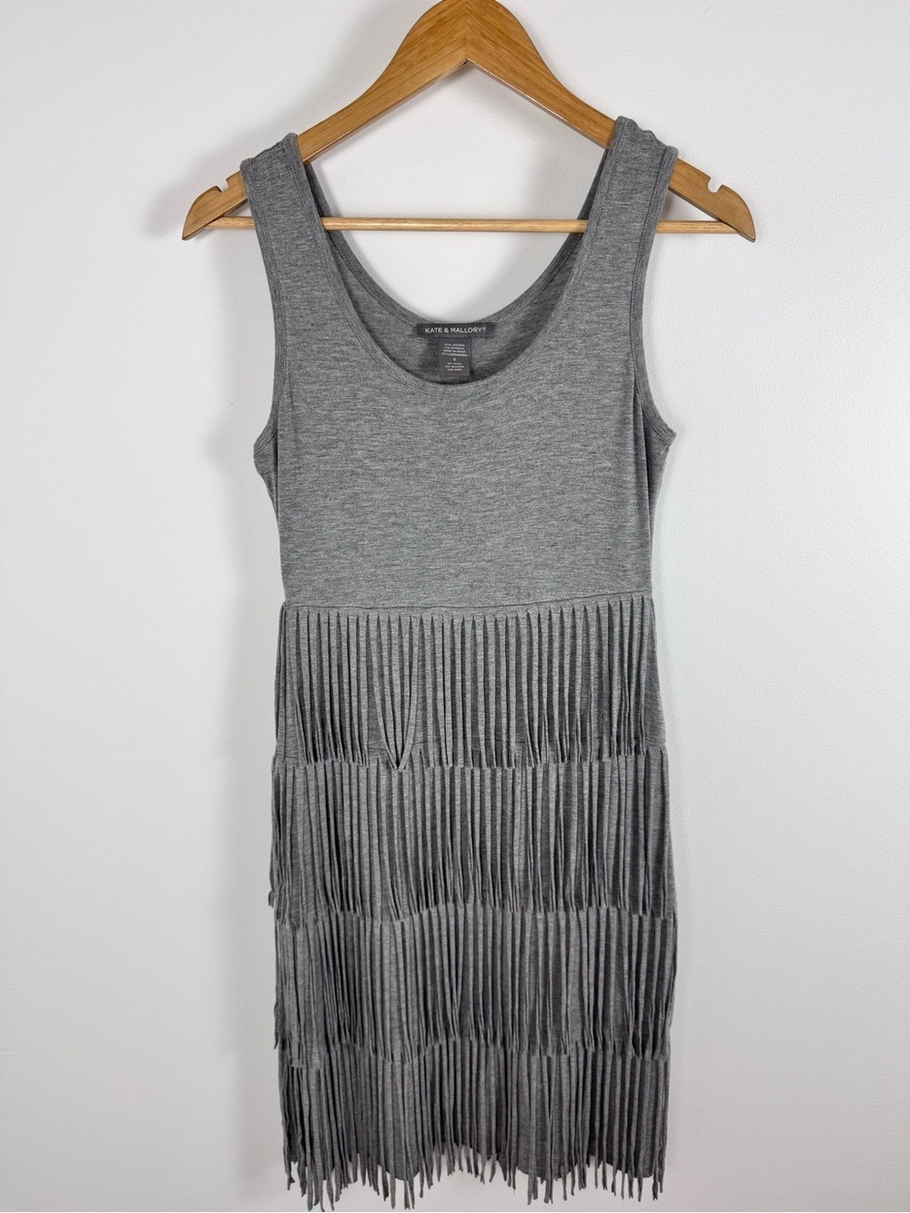 Boho Fringe Tank Dress Grey Festival Western Mini